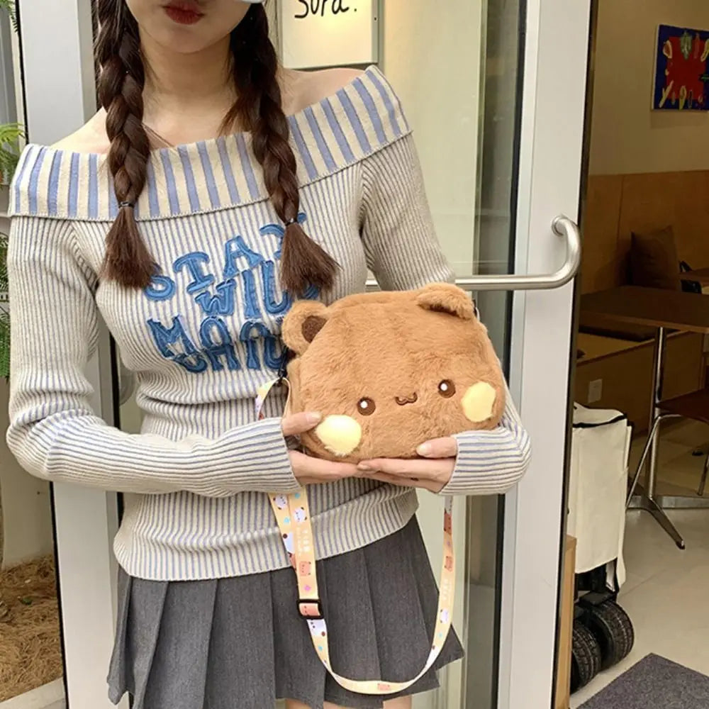 Cute Bear Crossbody Bag Kawaii Anime Bear Figure Bag Fashion Versatile Cartoon Plush Shoulder Bags For Women Girls