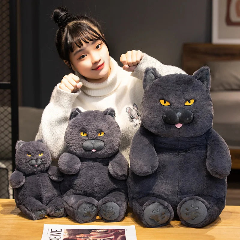 Fat Cat Plush Stuffed Animals Toy Lifelike Black Cat Toy for Boys and Girls Xmas Birthday Gift