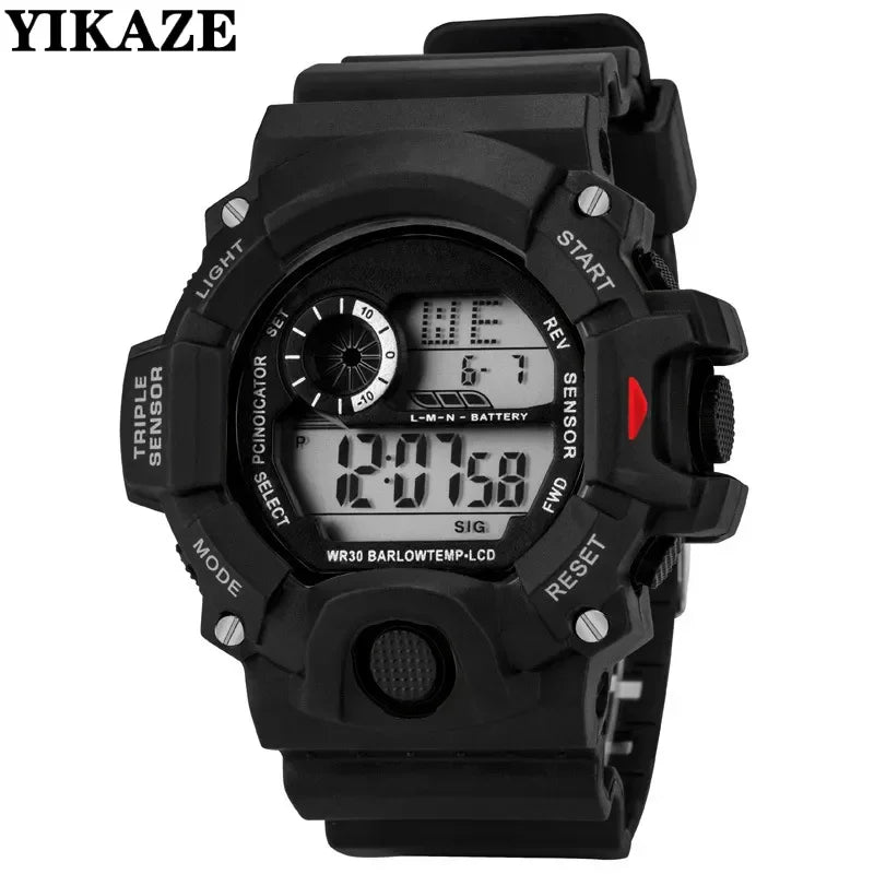 YIKAZE Men's Military Digital Watch Outdoor Men Sports Watch Waterproof Luminous Chronograph Clock Student Electronic Wristwatch