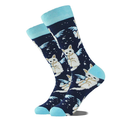 Cotton Happy Funny Socks Men Alien Planet Shark Crazy Design Sokken Unisex Novelty Dinosaur Crew Skateboard Calcetines Hombre