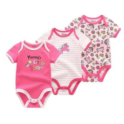 Kiddiezoom 3 Pcs Newborn Cartoon Short Sleeve Baby Boy Girl Bodysuits Soft 100%Cotton Baby Onesies Unisex Baby Clothes