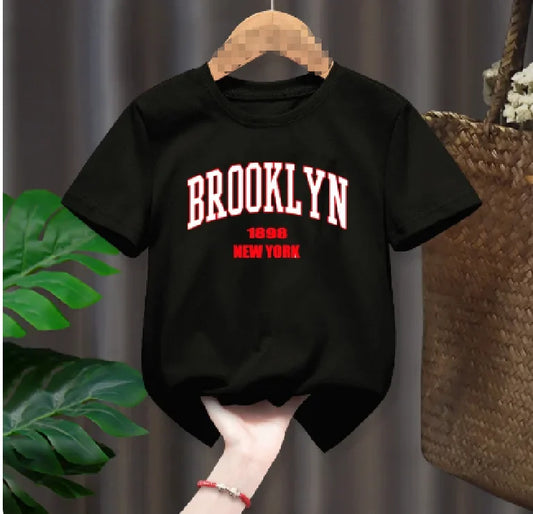 Brooklyn 1898 New York Funny Boy Girl T-shirts  Children Letter Clothes Baby Red Harajuku T-shirts Tops