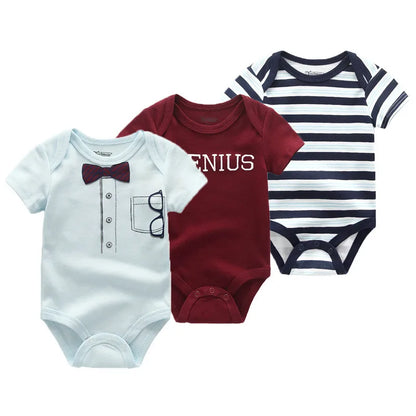 Kiddiezoom 3 Pcs Newborn Cartoon Short Sleeve Baby Boy Girl Bodysuits Soft 100%Cotton Baby Onesies Unisex Baby Clothes