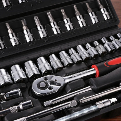 46pcs 1/4 Inch Drive Socket Set  Car Tool Kit, Bit Socket Wrench Set Metric Mechanic Tool Set Car accessories Ratchet Wrench Set