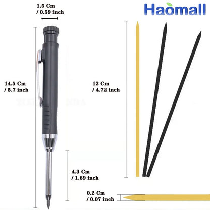 Metal Solid Carpenter Pencil Set For Deep Hole Marker With Refill Leads Marking Tool Woodworking Deep Hole Mechanical Pencils