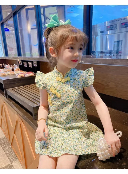 Summer Girl Dress Cheongsam Fashion Baby Chinese Modern Hanfu Girl's Qipao Tang Style Children's Dresses Vestidos Kids Clothes