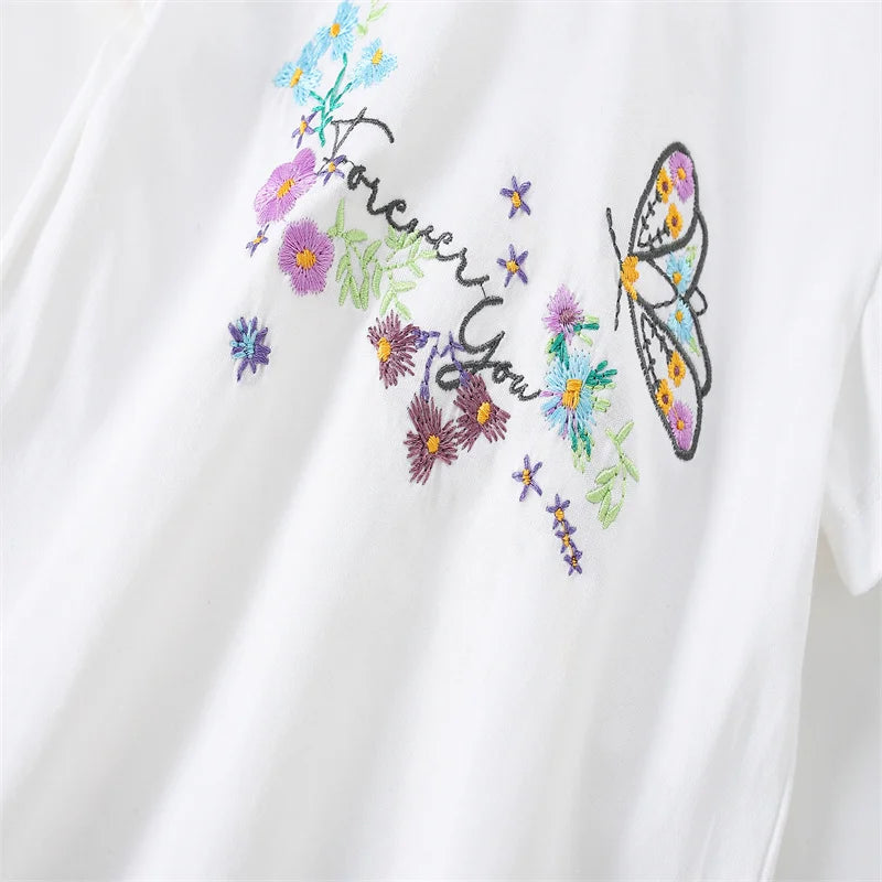 Jumping Meters 3-8T Flowers Kids Tees Hot Selling Cotton Summer Girls Tshirts Baby Clothes Children's Tees Tops