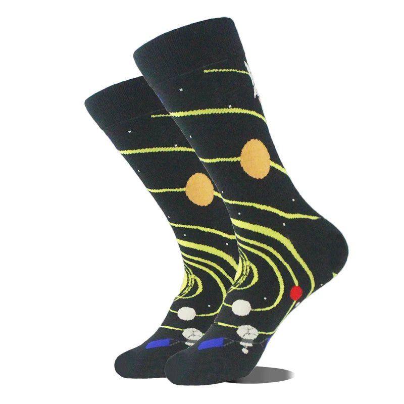 Cotton Happy Funny Socks Men Alien Planet Shark Crazy Design Sokken Unisex Novelty Dinosaur Crew Skateboard Calcetines Hombre