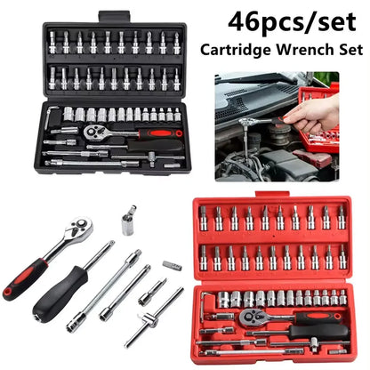 46Pcs Car DIY Repair Tool Kit 1/4-Inch Socket Sets Car Repair Tool Ratchet Torque Wrench Combo Auto Repairing Sets Mechanic Tool