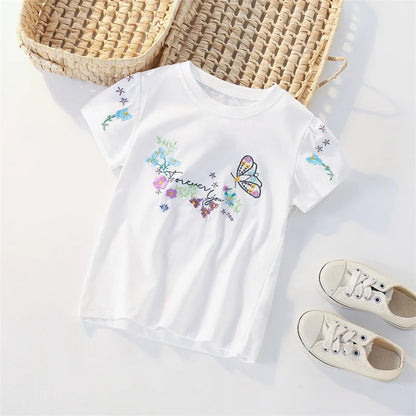 Jumping Meters 3-8T Flowers Kids Tees Hot Selling Cotton Summer Girls Tshirts Baby Clothes Children's Tees Tops