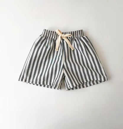 Retro Hemp Cotton Striped Boys' Pants with A Casual and High-end Design Elastic Waist Girls' Clothing Children's Pants