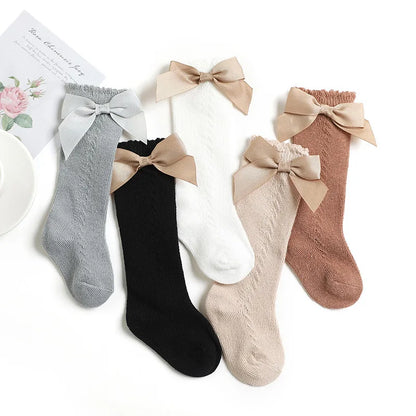 2023 New Kids Knee High Socks Baby Girls Boys Bow Long Sock Soft Cotton Mesh Breathable Children Hollow Out Socken For 0-7 Years