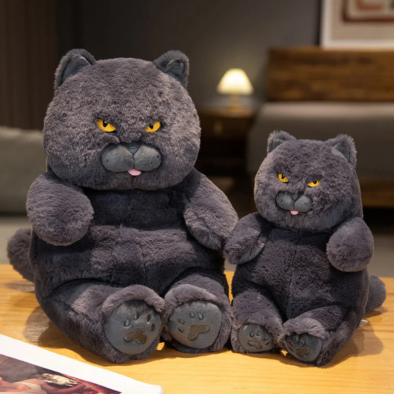 Fat Cat Plush Stuffed Animals Toy Lifelike Black Cat Toy for Boys and Girls Xmas Birthday Gift