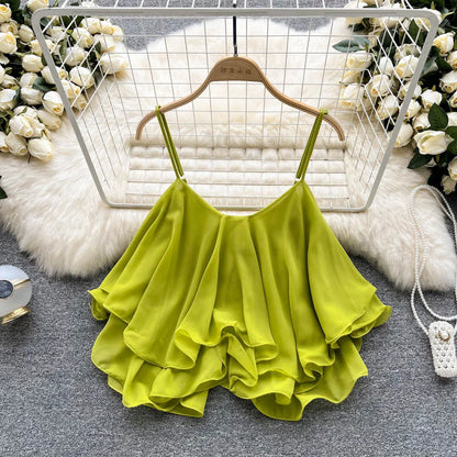 2024 Women's Clothing Summer Blouse Camis Tanks Versatile Loose Shoulder Double Layer Sleeveless Chiffon Women Tank Top vests