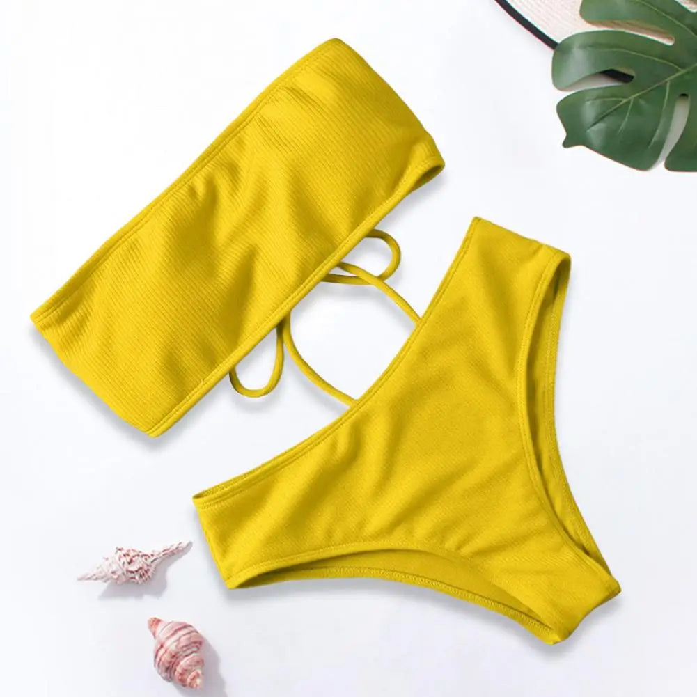 2024 Strapless Sexy Bikini High Waist Women Swimwear Padded Bathing Suit Monokin Solid Color Swimwear Tube Top Bikini Swimsuit