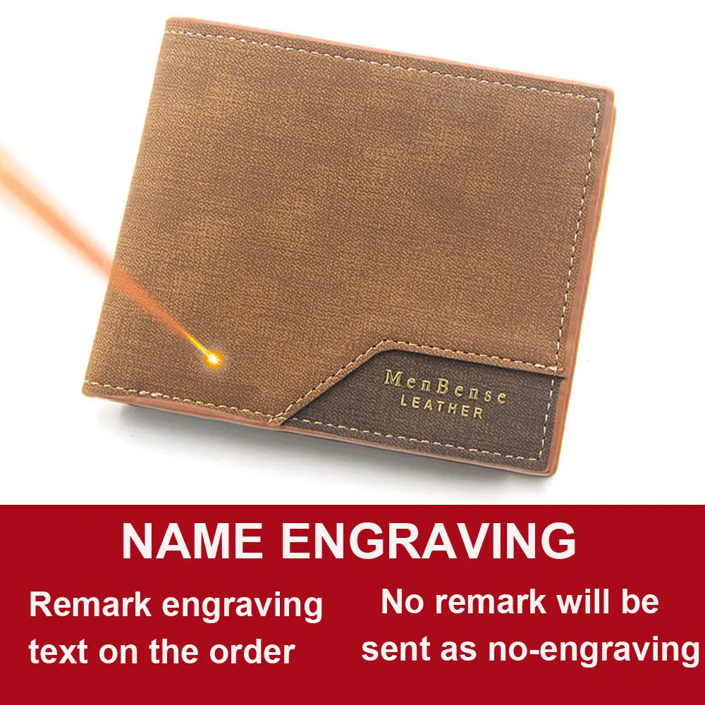 Free Name Engraving Men Wallets Slim Coin Pocket Photo Holder New Short Small Male Wallet Card Holder Frosted Leather Men Purses