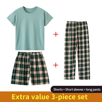 2/3/4 Piece Fashion Children's Mix And Match Boys' Solid Color Casual T-shirt Girls' Wild Plaid Pants Comfortable Home Clothes