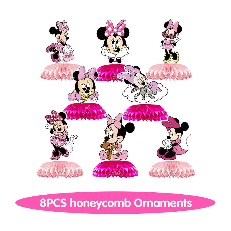 Minnie Mouse Birthday Party Decorations Tableware Set Birthday Decorations Full Set Pink Balloons Banner Candy Box Kids Favors