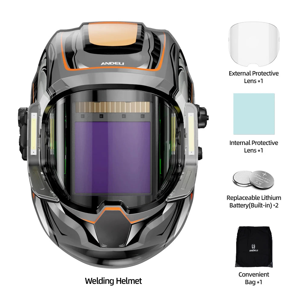 ANDELI Auto Darkening Welding Helmet with Large Viewing True Color Welding Mask 4 Arc Sensor 1/1/1/2 for Welding Cut Grind Area