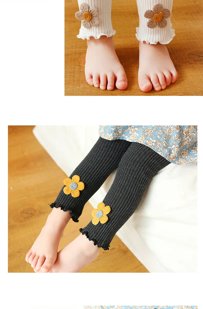 2023 Ins New Baby Leggings Girls Flower Leggings Knitwear Girls Leggings