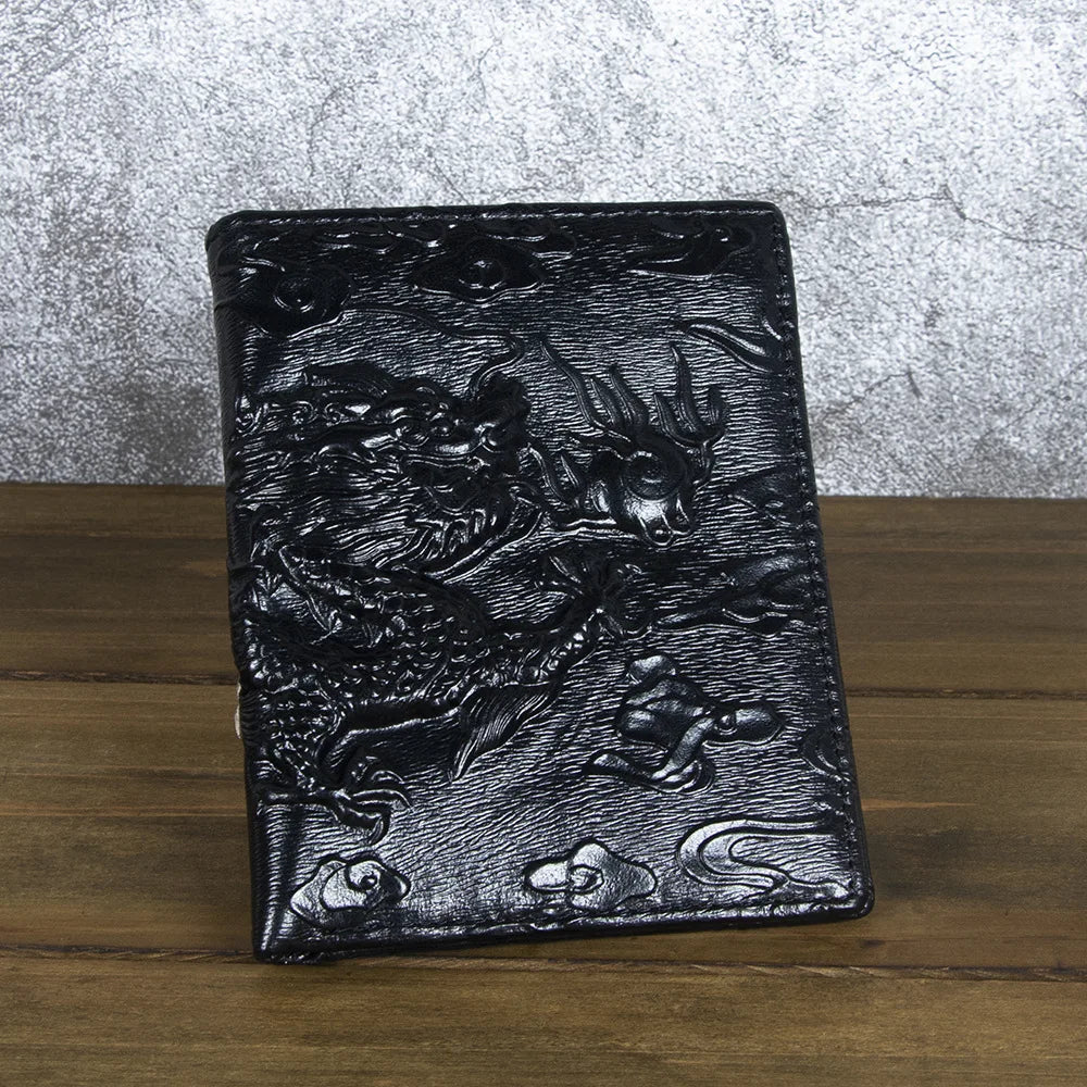 High Quality Genuine Leather Short Wallet 3D Dragon Style Card Wallet 2024 Vintage Bifold Small Purse for Man Male Gift Purses