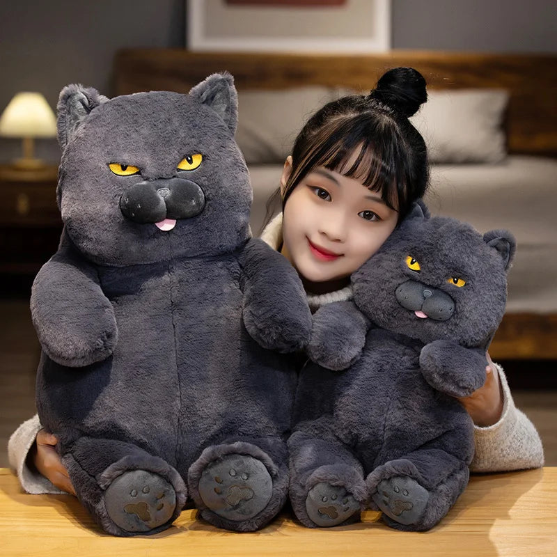 Fat Cat Plush Stuffed Animals Toy Lifelike Black Cat Toy for Boys and Girls Xmas Birthday Gift