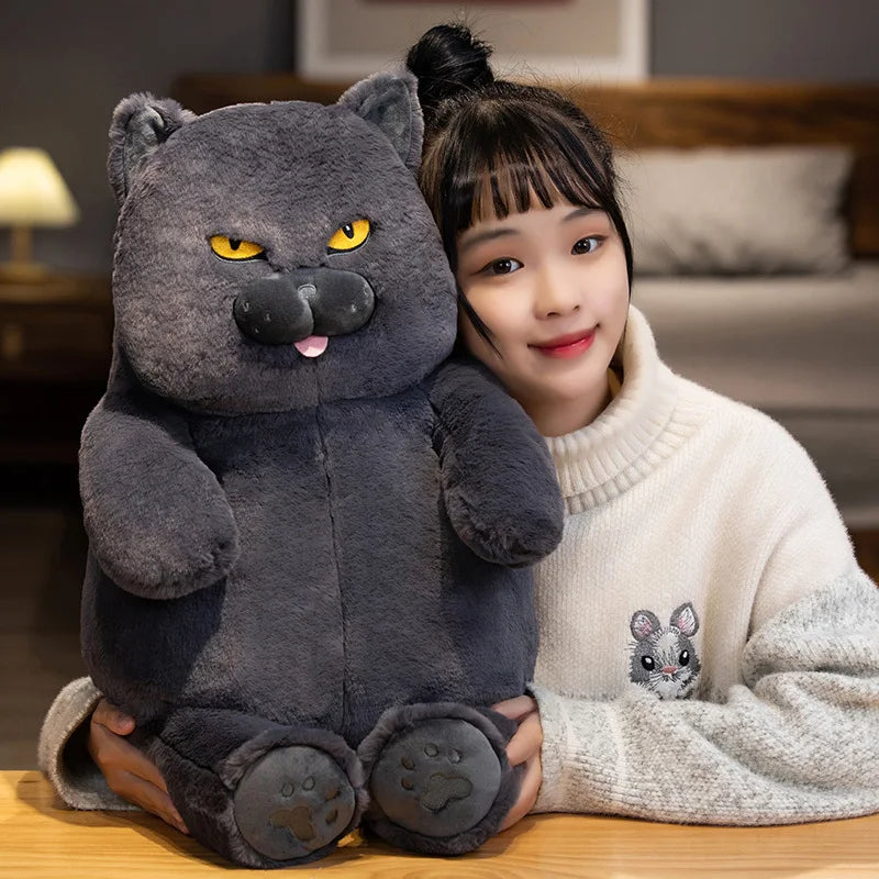 Fat Cat Plush Stuffed Animals Toy Lifelike Black Cat Toy for Boys and Girls Xmas Birthday Gift