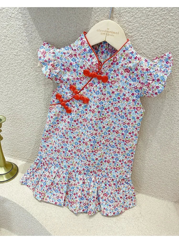 Summer Girl Dress Cheongsam Fashion Baby Chinese Modern Hanfu Girl's Qipao Tang Style Children's Dresses Vestidos Kids Clothes