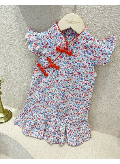 Summer Girl Dress Cheongsam Fashion Baby Chinese Modern Hanfu Girl's Qipao Tang Style Children's Dresses Vestidos Kids Clothes