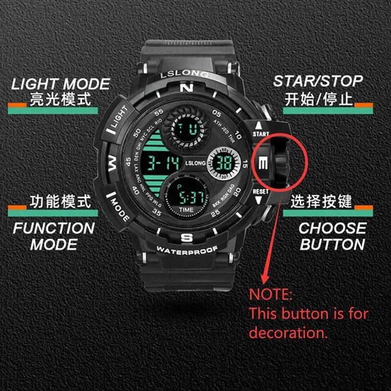 YIKAZE Men's Military Digital Watch Outdoor Men Sports Watch Waterproof Luminous Chronograph Clock Student Electronic Wristwatch