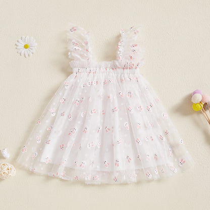 Toddler Girls Sleeveless Dress Easter Outfit Casual Summer Carrot/Rabbit Print Mesh Tulle Dress for Cute Clothes