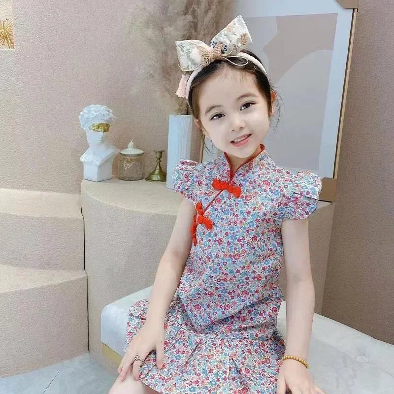 Summer Girl Dress Cheongsam Fashion Baby Chinese Modern Hanfu Girl's Qipao Tang Style Children's Dresses Vestidos Kids Clothes