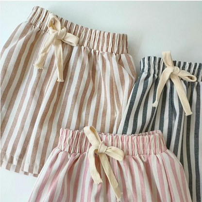 Retro Hemp Cotton Striped Boys' Pants with A Casual and High-end Design Elastic Waist Girls' Clothing Children's Pants