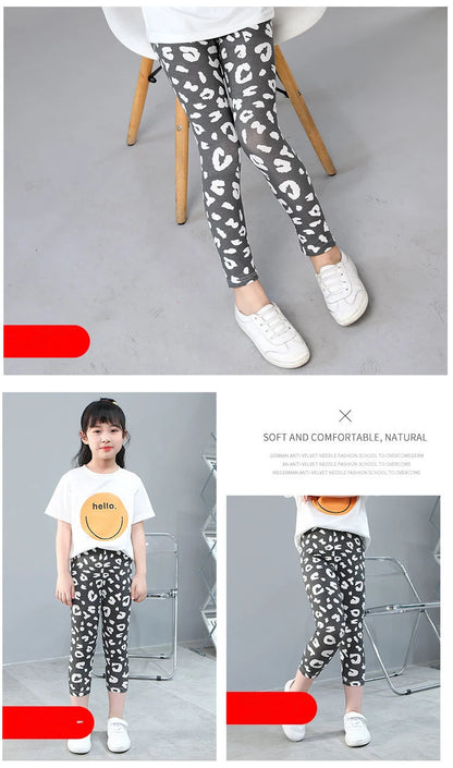 2 to 9 Years Girls Leggings Kids Outdoor Travel Clothes Pencil Pants Long Casual Floral Slim Leggings Teenage Children Trousers