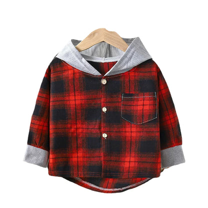 Spring Baby Boys Plaid Hooded Shirts Kids Cotton Clothes Autumn Girls Shirts Coat Girls Long-Sleeve Jacket Bottoming Clothing