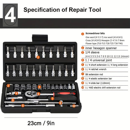 AIRAJ NEW Car Repair Tool Kit 46/53 Piece/Set  Socket Set Car Repair Tool Ratchet Torque Wrench Combo Auto Repairing Tool Set