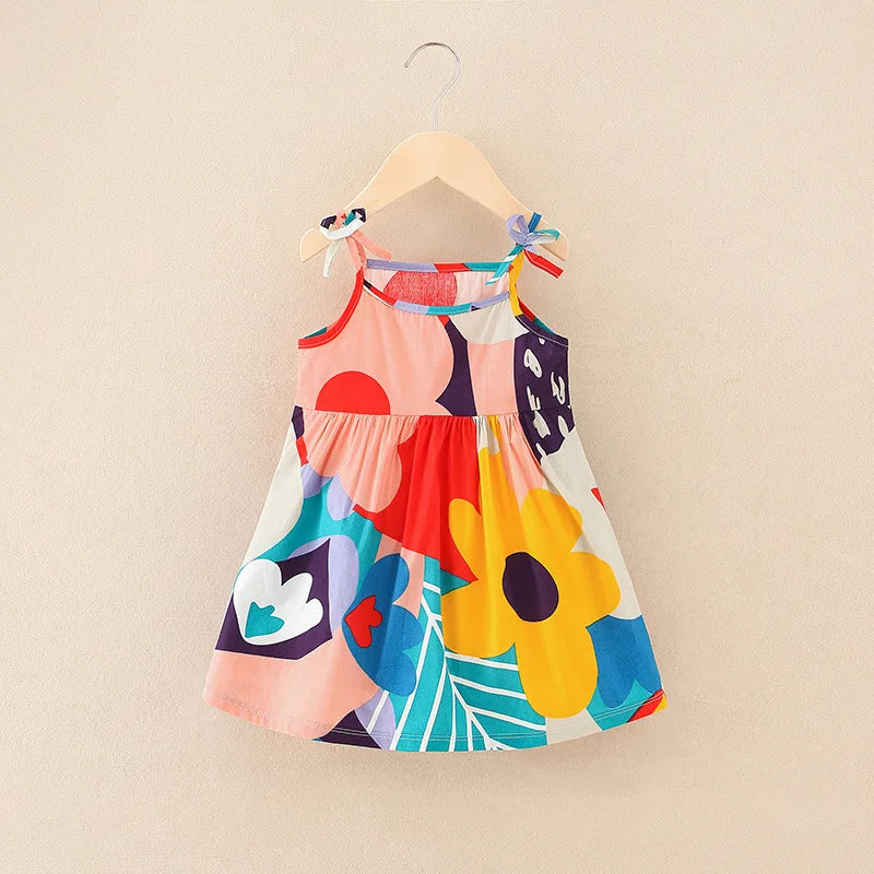 Summer Cute Girls Dress kids Girl Clothes Sleeveless Suspender Children's Clothing Princess Print Cotton Casual Dresses