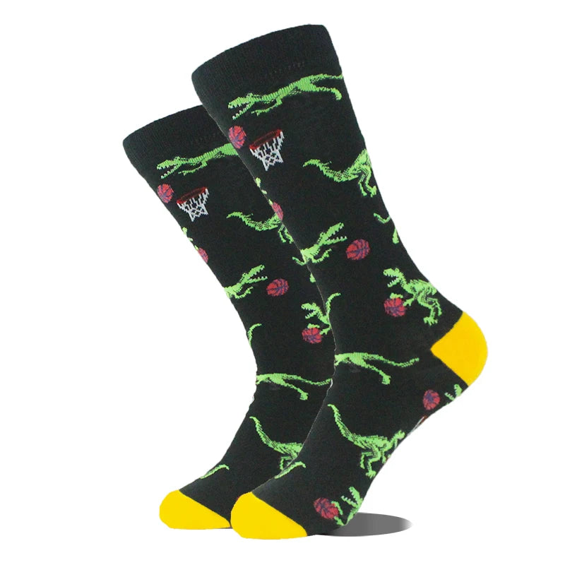 Cotton Happy Funny Socks Men Alien Planet Shark Crazy Design Sokken Unisex Novelty Dinosaur Crew Skateboard Calcetines Hombre