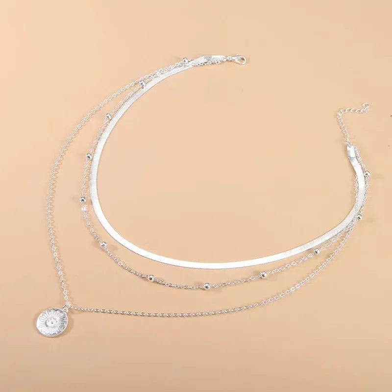 Women Girls Silver Color Simple Three Layer Necklace Shiny Long Bar Pendant Women Wedding Gifts Exquisite Accessories