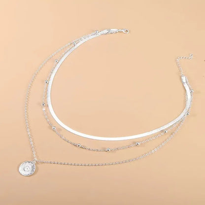 Women Girls Silver Color Simple Three Layer Necklace Shiny Long Bar Pendant Women Wedding Gifts Exquisite Accessories