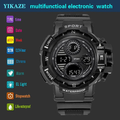 YIKAZE Men's Military Digital Watch Outdoor Men Sports Watch Waterproof Luminous Chronograph Clock Student Electronic Wristwatch