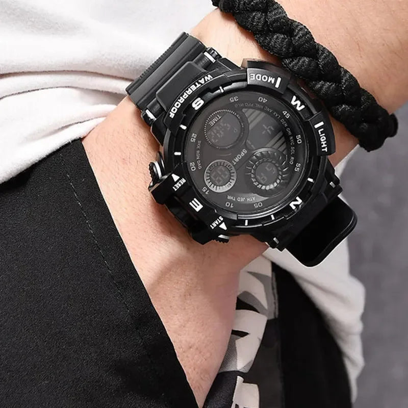 YIKAZE Men's Military Digital Watch Outdoor Men Sports Watch Waterproof Luminous Chronograph Clock Student Electronic Wristwatch