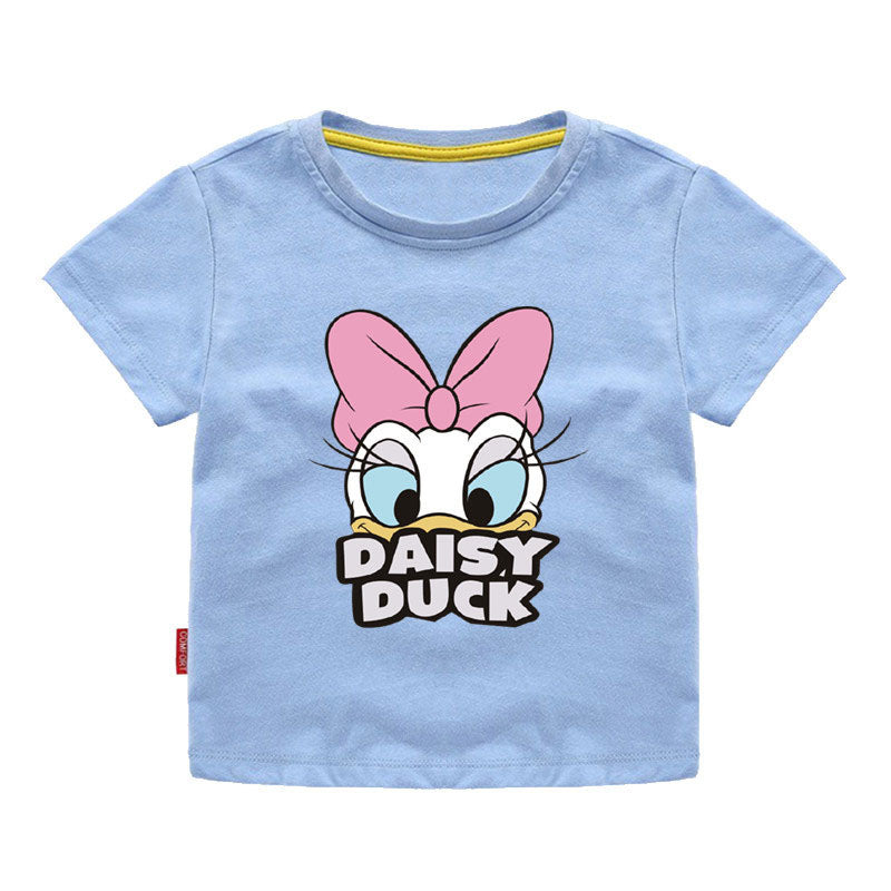 2024 Disney Girls Outfits Cartoon Donald Duck Sets Printed Summer Shirt Broken Hole Denim Shorts Girl Clothing Set girls Clothes