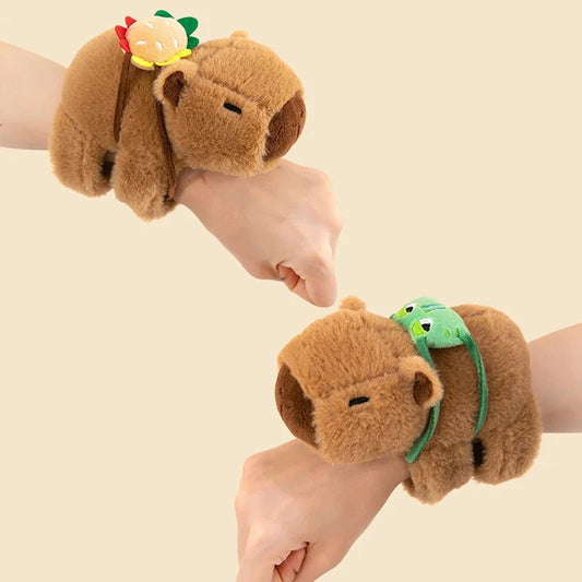 Lovely Capybara Animal Slap Snap Wrap Wristband Bracelet Plush Stuffed Animal Kawaii Capybara Hand Ring Wristband Kid Funny Toys