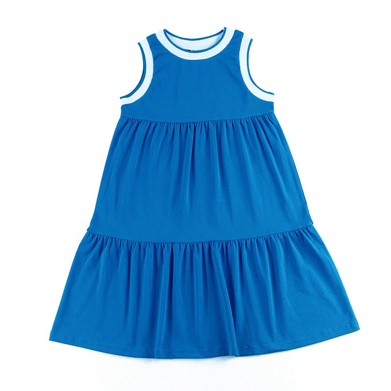 Summer/spring family set royal blue family set boy and girl dress/skirt/t-shirt/baby set stripes edge thin ribbed material