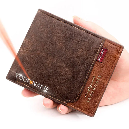 Free Name Engraving New Men Short Wallets High Quality Classic Card Holder Simple Male Purse Zipper Coin Pocket Men Money Clips