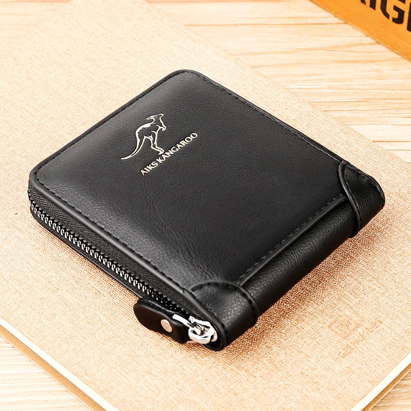 Leather Men’s Wallet Luxury Mens	Purse Male Zipper Card Holders with Coin Pocket Rfid Wallets Gifts for Men Money Bag