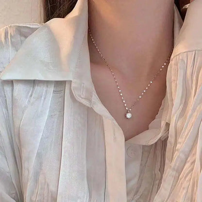 Sterling Silver Color Zircon Crystal Pearl Pendant Choker Necklace Transparent Fishing Line 2024 Fine Jewelry For Women Girls