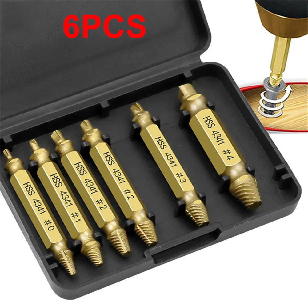 6PCS Damaged Screw Extractor Drill Bit Set Stripped Broken Screw Bolt Easily Take Out Demolition Tools Remover Extractor