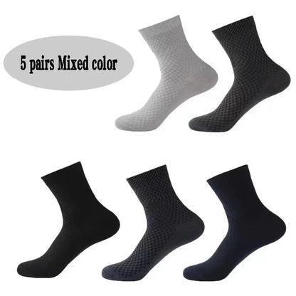 5pairs/Men's High Quality Bamboo Fiber Socks Men's Sweat Absorbent Breathable Medium Tube Socks Business Casual Large Size 38-45